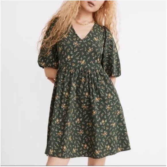 Madewell Dresses & Skirts - Madewell Poplin V-neck Bubble Sleeve Mini Dress in Fresh Sprigs